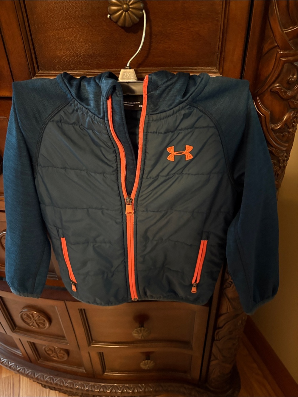 Under Armour Navy & Orange Hooded Puffer Jacket - Kids